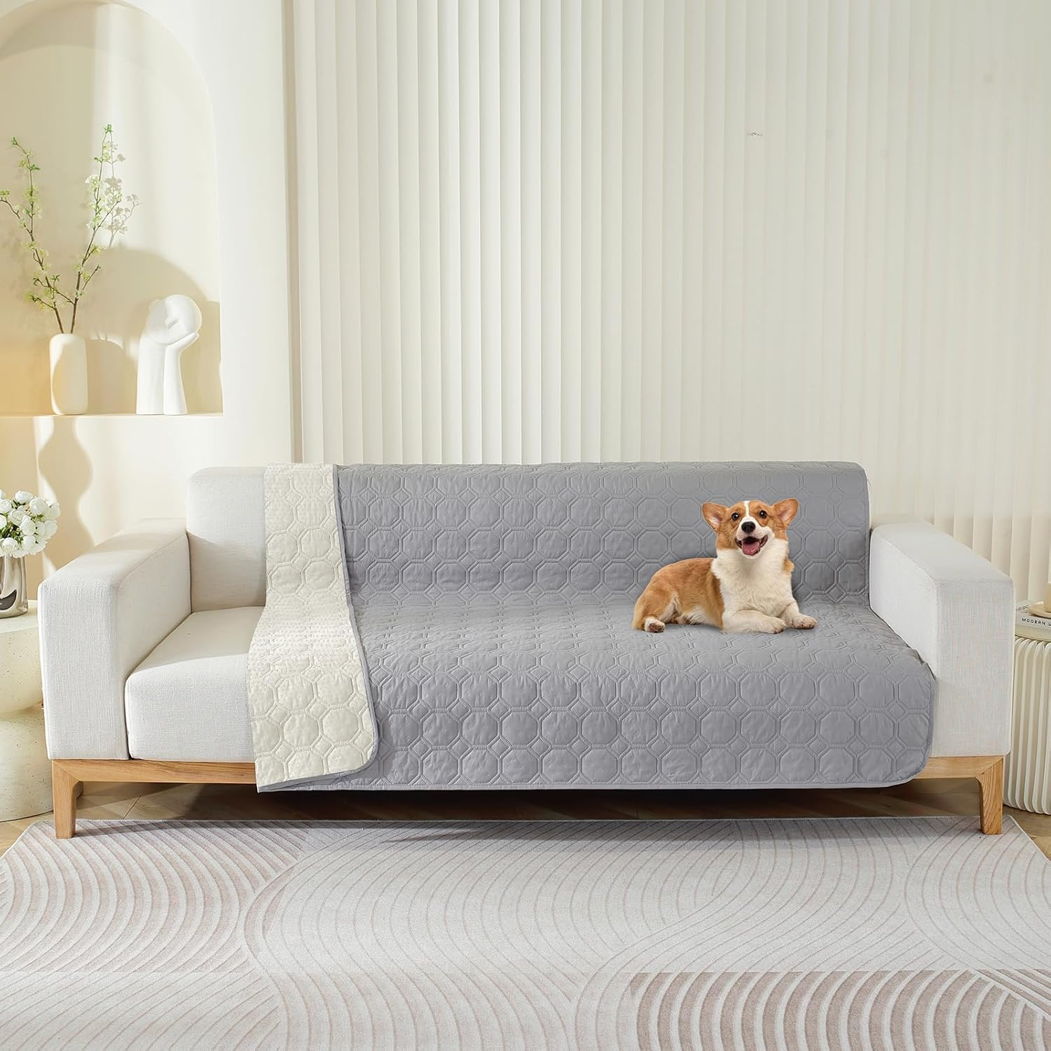 Waterproof Dog Bed Cover Pet Blanket for Pet Anti-Slip Blanket Large Dog Blanket Furniture Bed (Beige, 210Cm*210Cm)
