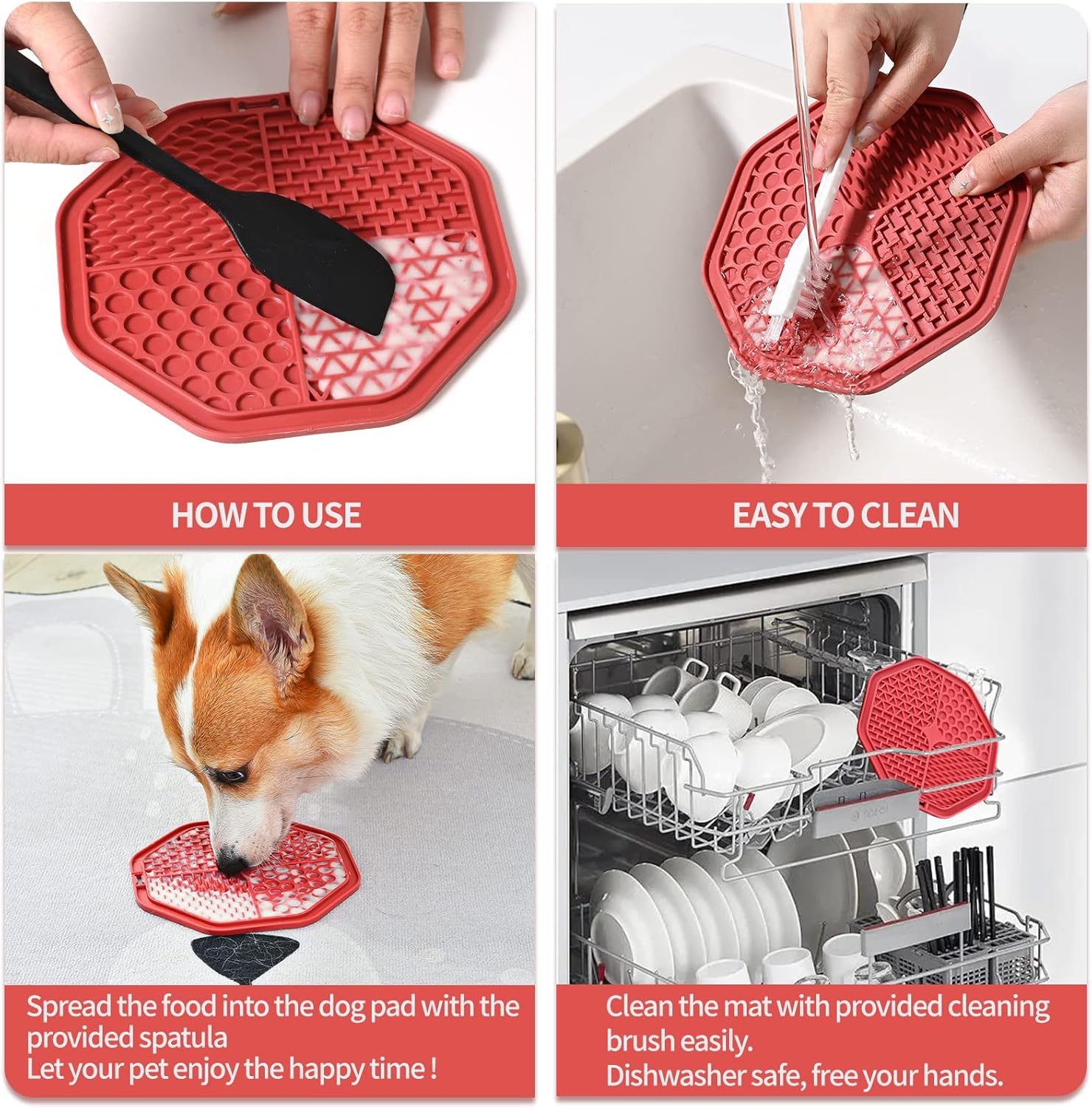 Dog Slow Feeder Bowl & Lick Mat, Dry & Wet Food, Slow Eating, Prevent Choking, Anxiety Relief, Non-Slip (Pink) image number 6