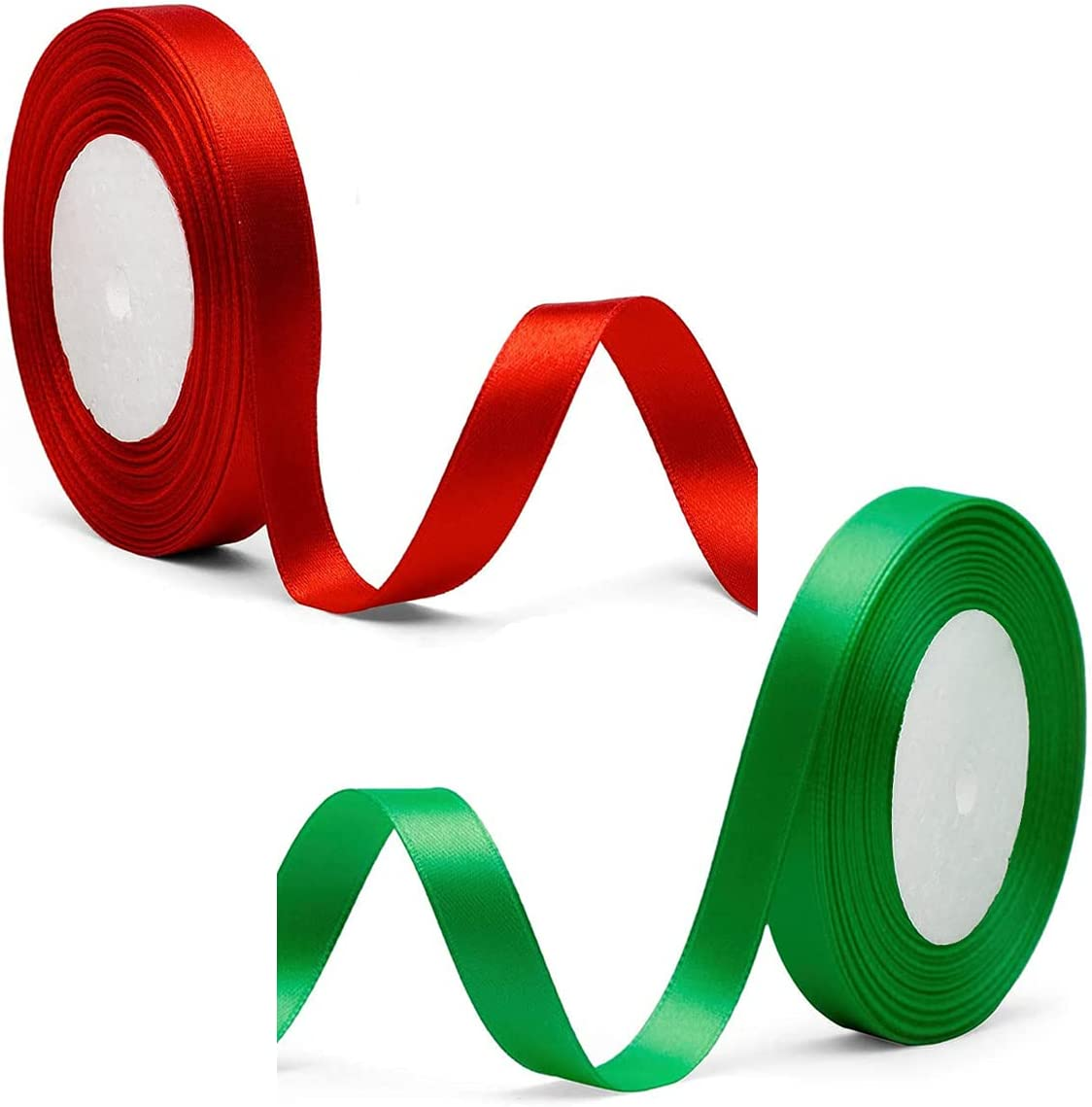 Satin Ribbon, 2 PCS Red & Green Silk Ribbon for Gift Wrapping, Braiding, Birthday, Wedding, Scrapbooking Decoration (0.6Inch) image number 2