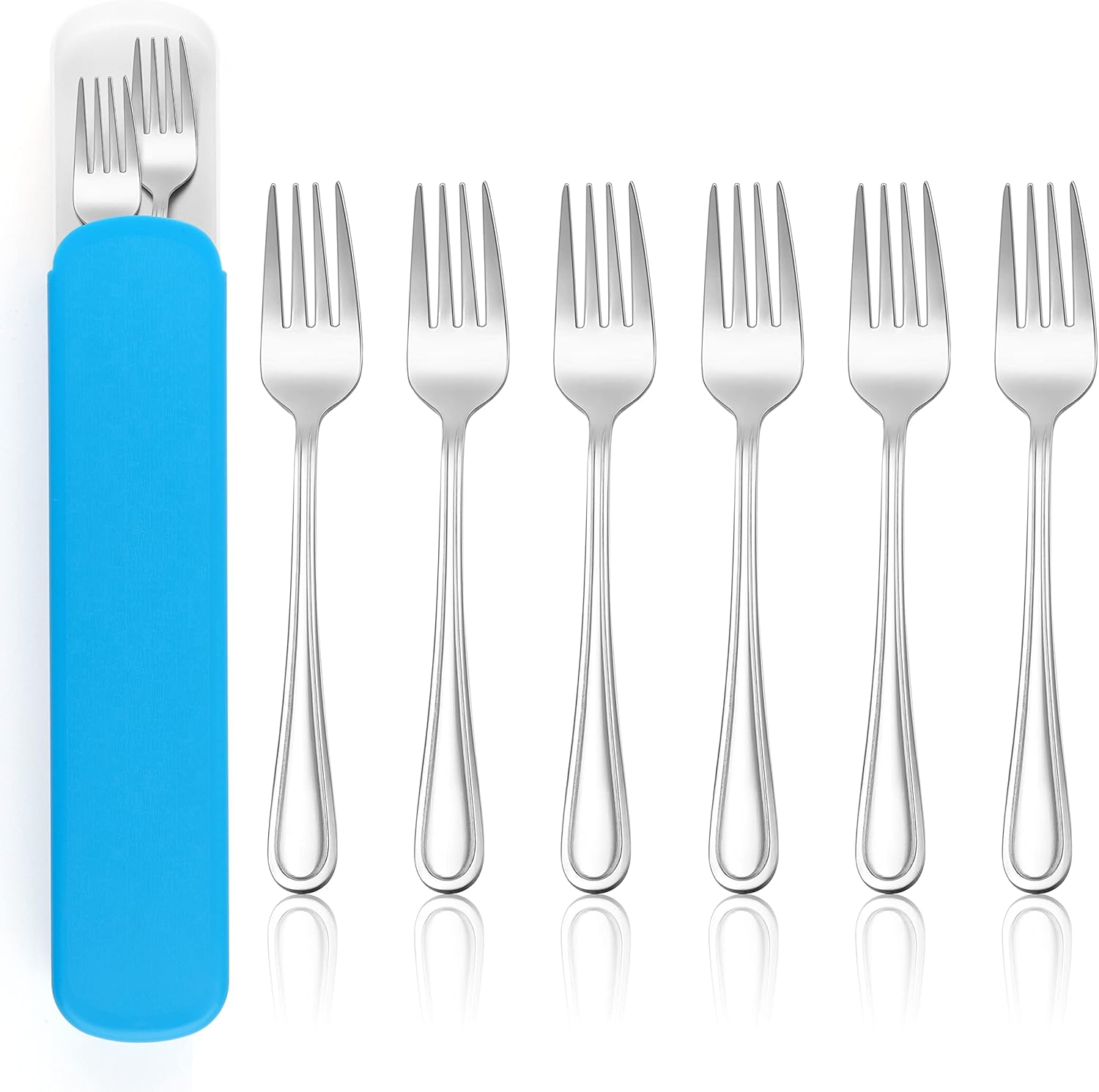 Herogo Toddler Fork Set, 7-Piece Stainless Steel Children Kids Forks Set with Blue Storage Case, Portable Kids Cutlery Set for Kindergarten, School, Travel, Barbecue, Child Friendly & Dishwasher Safe image number 4