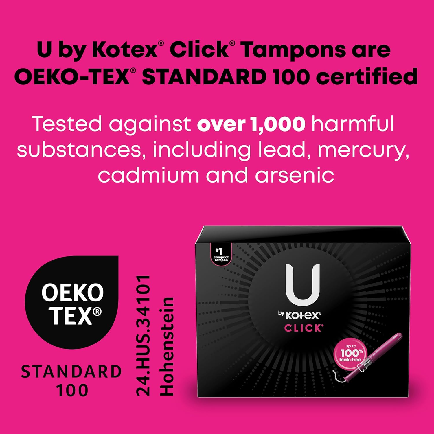 U by Kotex Click Compact Tampons, Regular Absorbency, Unscented, 45 Count (Packaging May Vary) image number 4
