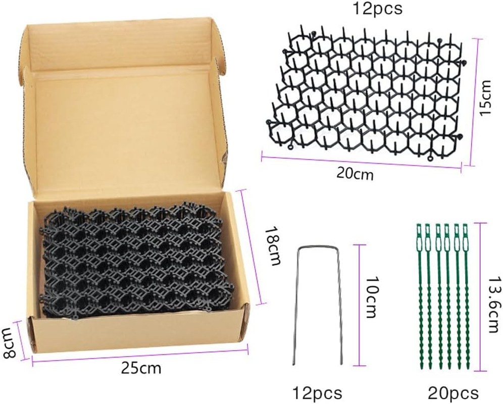 Cat Deterrent Scat Mat, 12 Pack Cat Spike Mat, Anti-Cat Network Cat Strips, 15X20Cm Cat Deterrent Mat for Indoor and Outdoor with 12 Staples 20 Cable Ties image number 6
