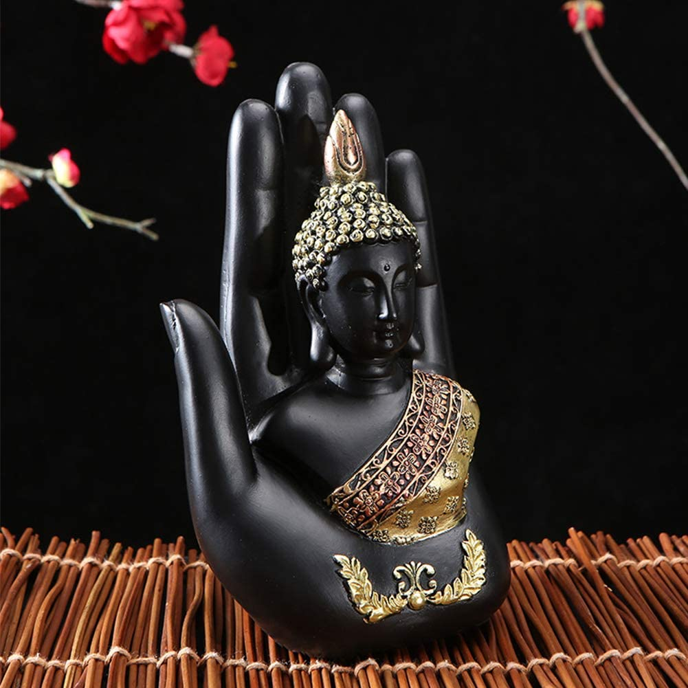 Resin Palm Buddha Statue，Buddha Sitting in Hand Statue,Meditating Thai Buddha,Home Decoration Buddha Statue，Suitable for Hallway, Bedroom, Living Room and Other Places image number 1