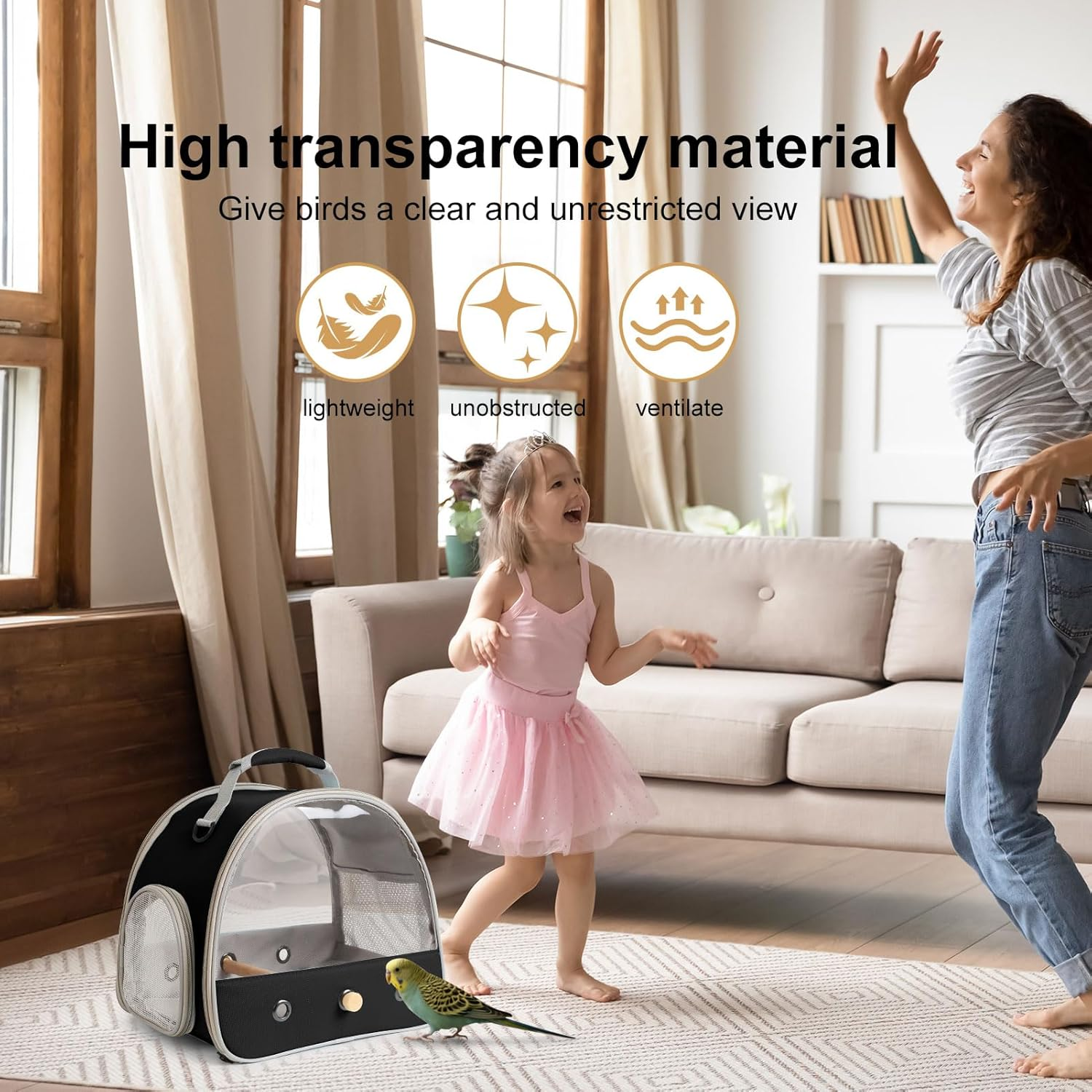 Bird Travel Carrier, Portable Small Bird Parrot Parakeet Carrier with Standing Perch and Soft Mat, Side Access Window Collapsible to Carry and Transport Birds Vet Visit image number 1