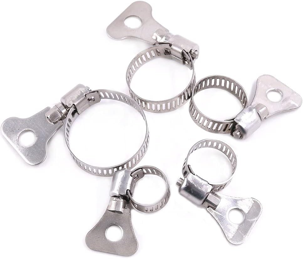 Hilitchi 40-Pcs 8-29Mm Clamping Range Butterfly Key-Type Adjustable Hose Pipe Worm Gear Clamps Assortment Kit, Clamps Ideal for Plumbing, Automotive - - 304 Stainless Steel