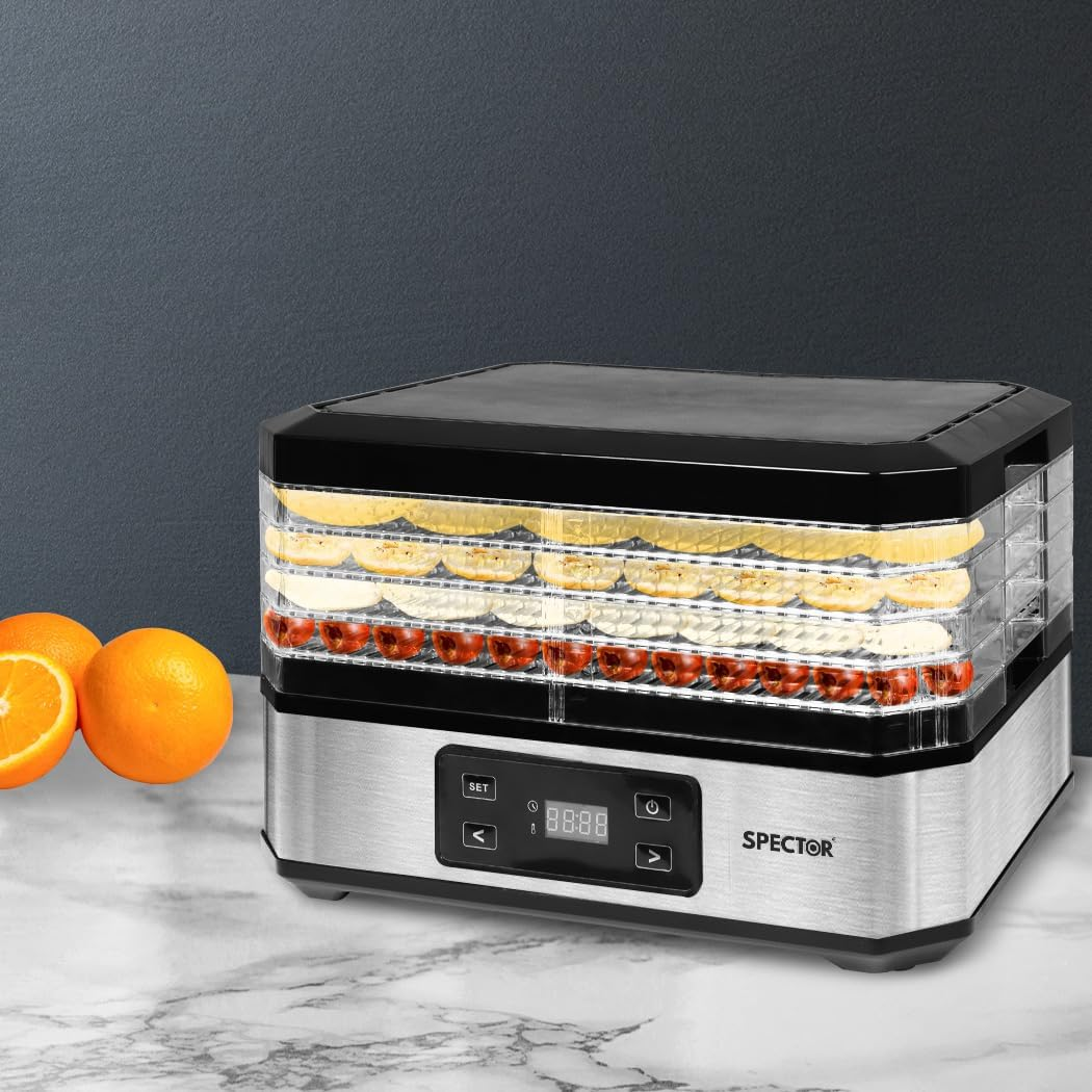 Spector Food Dehydrators,Food Dryer with 5 Removable Trays,40-70℃ Adjustable Temperature Controls for Jerky Yogurt Fruit Maker,48H Adjustable Timer, Lcd Touch Control,Silver image number 3