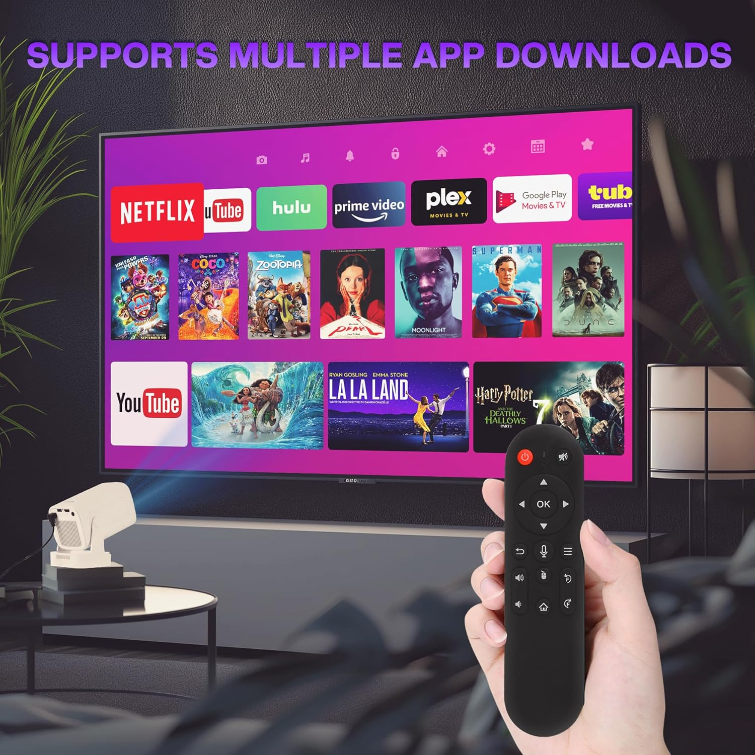 Advwin Mini Projector 4K Support, Full HD 1080P Portable Video Projector, with Dual Band Wifi 6 BT5.4, 200 ANSI, 270&deg; Rotatable, Auto Focus & Keystone, 130" Movie Projector for Phone/Windows/Hdmi - White image number 1