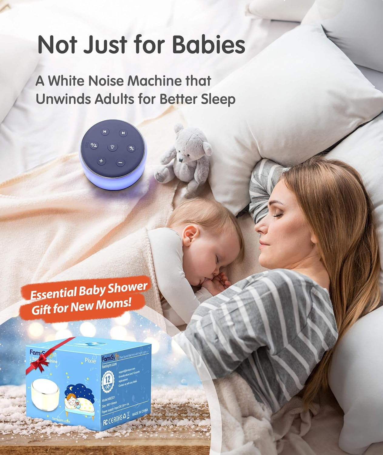 Sound Machine for Sleeping Baby Kids Adults &ndash; Rechargeable Portable White Noise Machine with Night Light, 34 Soothing Noises, Nursery Decor Baby Lullaby Machine, Auto-Off Timer