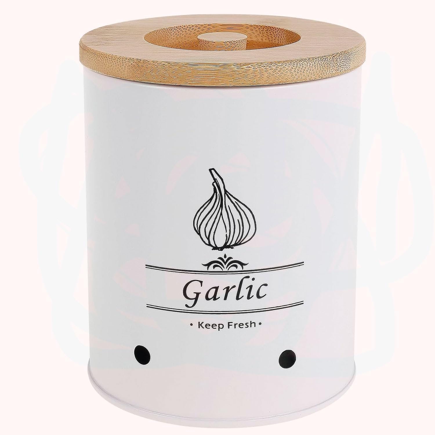 Large Ceramic Garlic Keeper, with Wood Lid Ventilated Garlic Storage Container Garlic Storage Container for Counter Garlic Storage Box Large Capacity Garlic Saver for Kitchens (White) image number 2