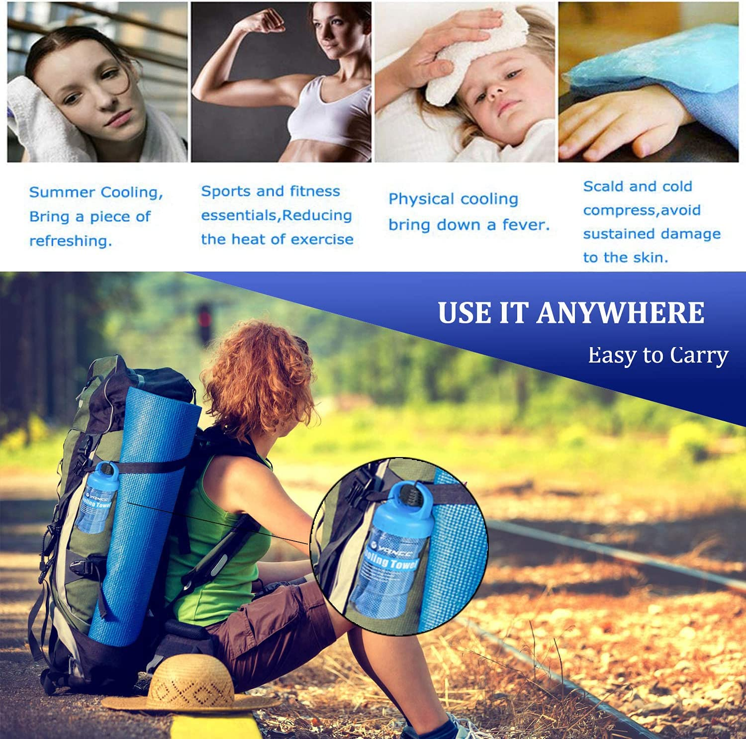 YQXCC Cooling Towel | 2 Pack 47"X12" | Ice Cool for Neck | Soft Breathable Microfiber Chilly | for Yoga, Golf, Gym, Camping, Running, Workout & More Activities image number 6