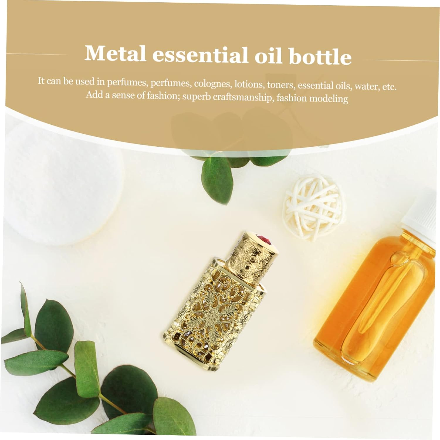 GARVALON 3Pcs Essential Oil Spray Bottle Hollow Flower Engraving Perfume Dispenser for Travel Leak Aromatherapy Container Gold Finish for Crafts And