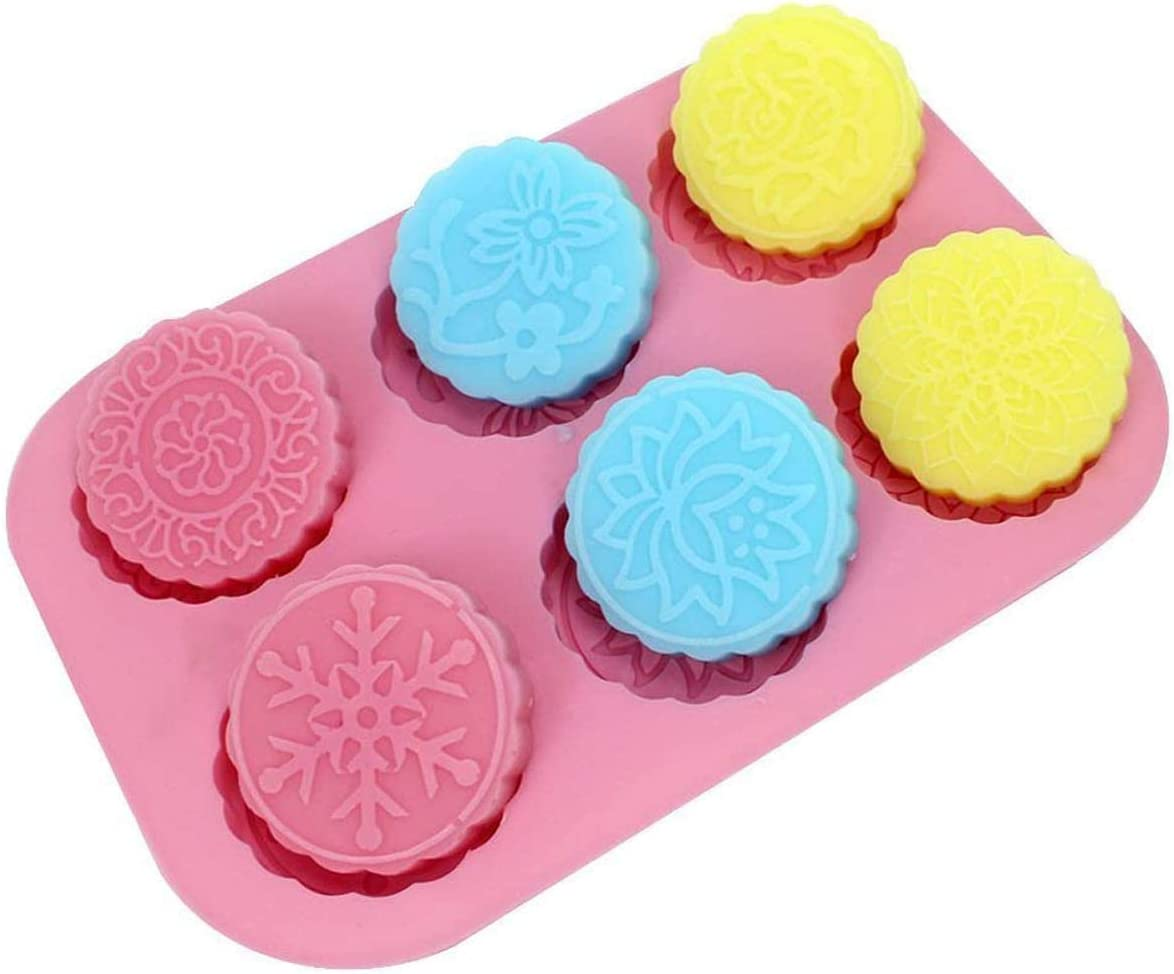 Soap Mold Silicone for Soap Making 2 Pcs, 6 Cavity Cupcake Mold round and Square Mooncake Pattern for DIY Handmade Craft (Pink) image number 4