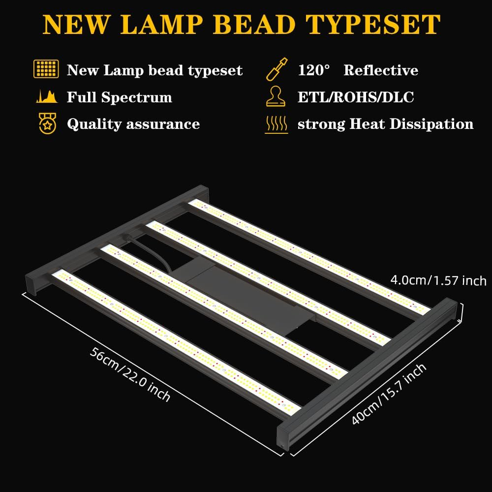 CANAGROW CG2400 LED Grow Light for Indoor Plants 4X4Ft Coverage with High Yield Diodes, Sunlike Full Spectrum Dimmable Growing Lamps for Hydroponic Indoor Seeding Veg Bloom Greenhouse(Black) image number 6