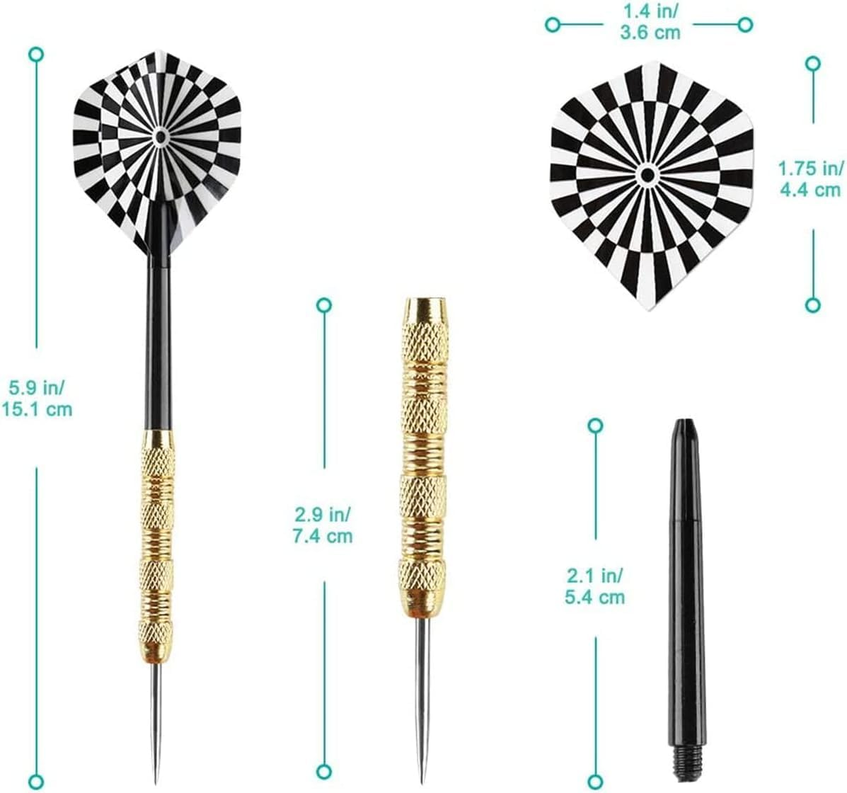 18 Pack Steel Tip Darts, Professional Darts Metal Tip Set with Aluminum Shafts, Standard Flights, Rubber O'Rings and Extra Dart Sharpener