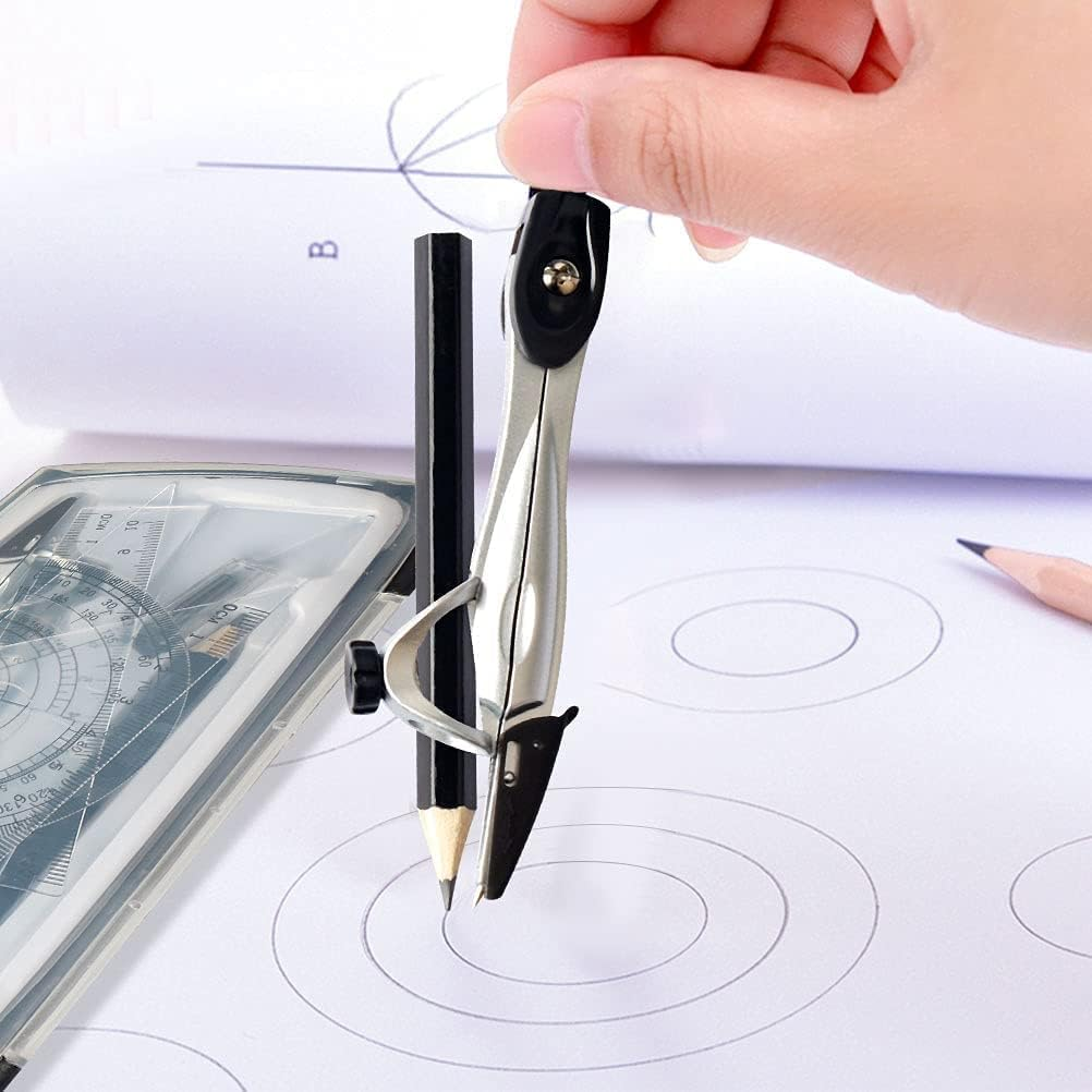 Geometry Compass Sets,Geometry Set Math Compass,Math Compass for Geometry Set,10Pcs Math Geometry Kits Compass Maths Tool with Compass,Protractor,Ruler Eraser, Pencil,Pencil Sharpener,Refills,Box image number 4