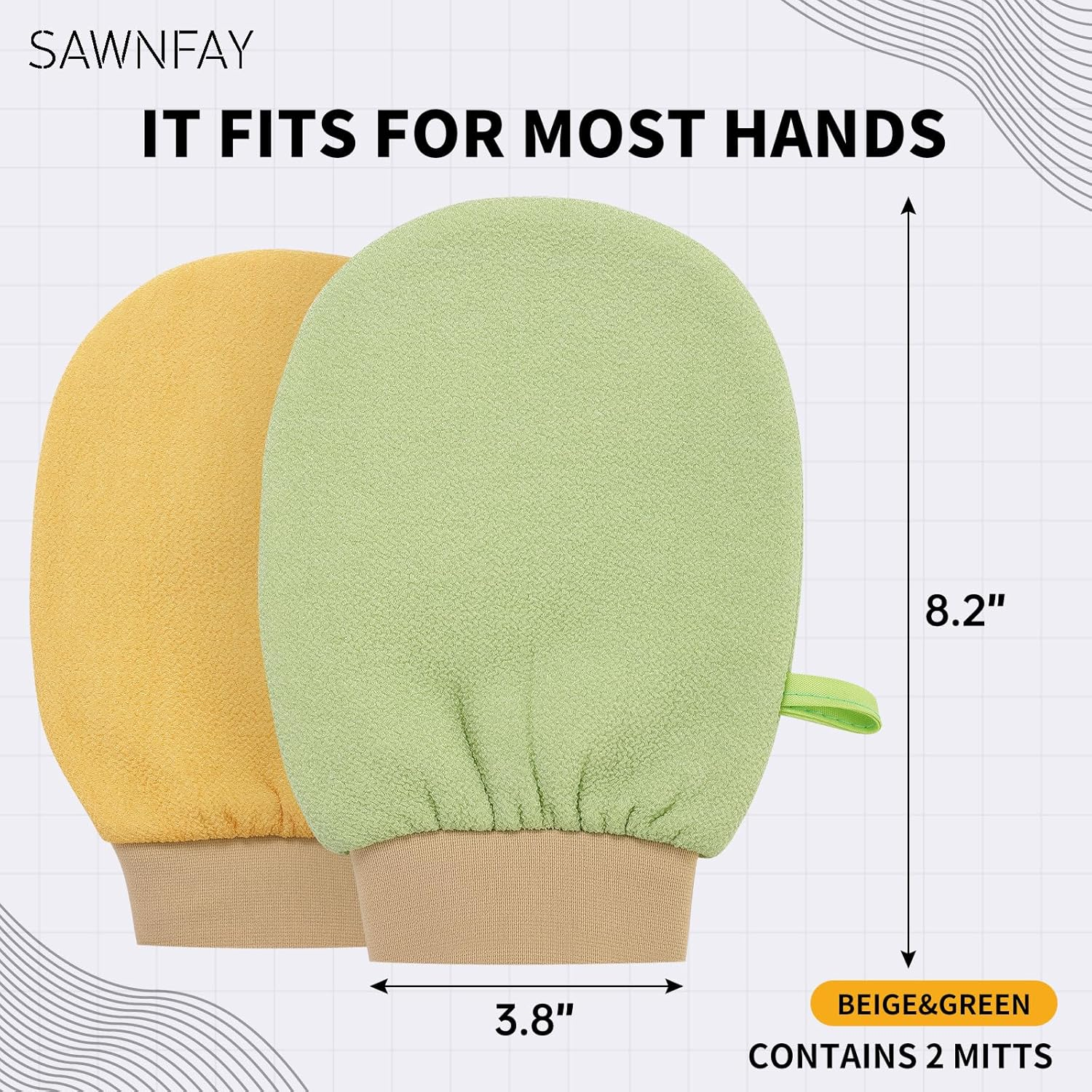 Exfoliating Glove, Exfoliating Mitt for Bath and Shower, 100% Vegan Viscose Exfoliating Body Scrubber, Dead Skin Remover & Body Scrubber Exfoliator, 2Pcs (Beige&Green) image number 5