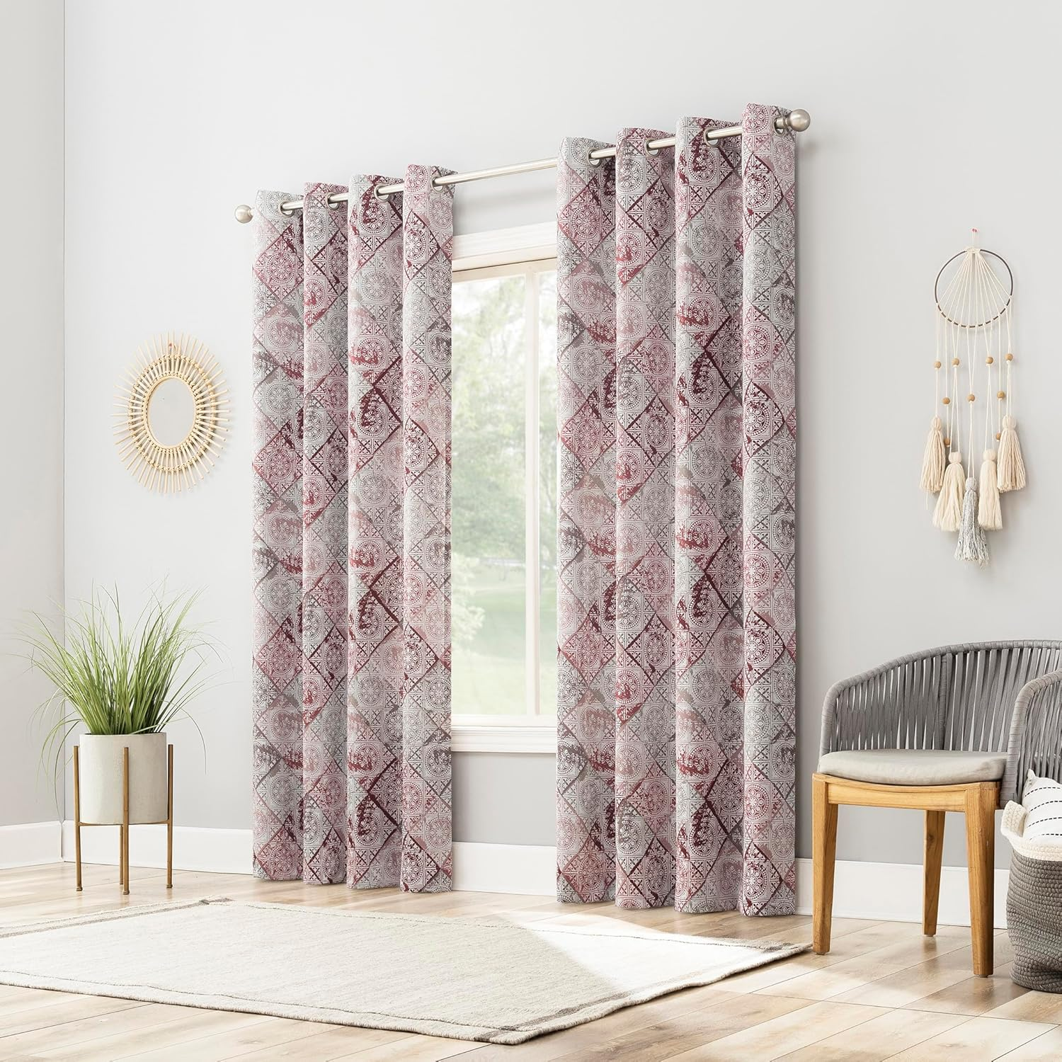 Sun Zero Reardon Global Medallion Print Energy Saving Grommet Curtain Panel, 54" X 95, Rosewine image number 5
