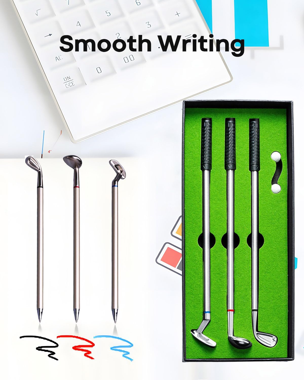 Golf Pen Set Desktop Games - 3 Golf Clubs Pens with Balls and Flag, Red, Blue and Black Three Kinds of Ink - Funny Gifts for Golfers, Coworkers, Boss - Stocking Stuffers Birthday Gift image number 5