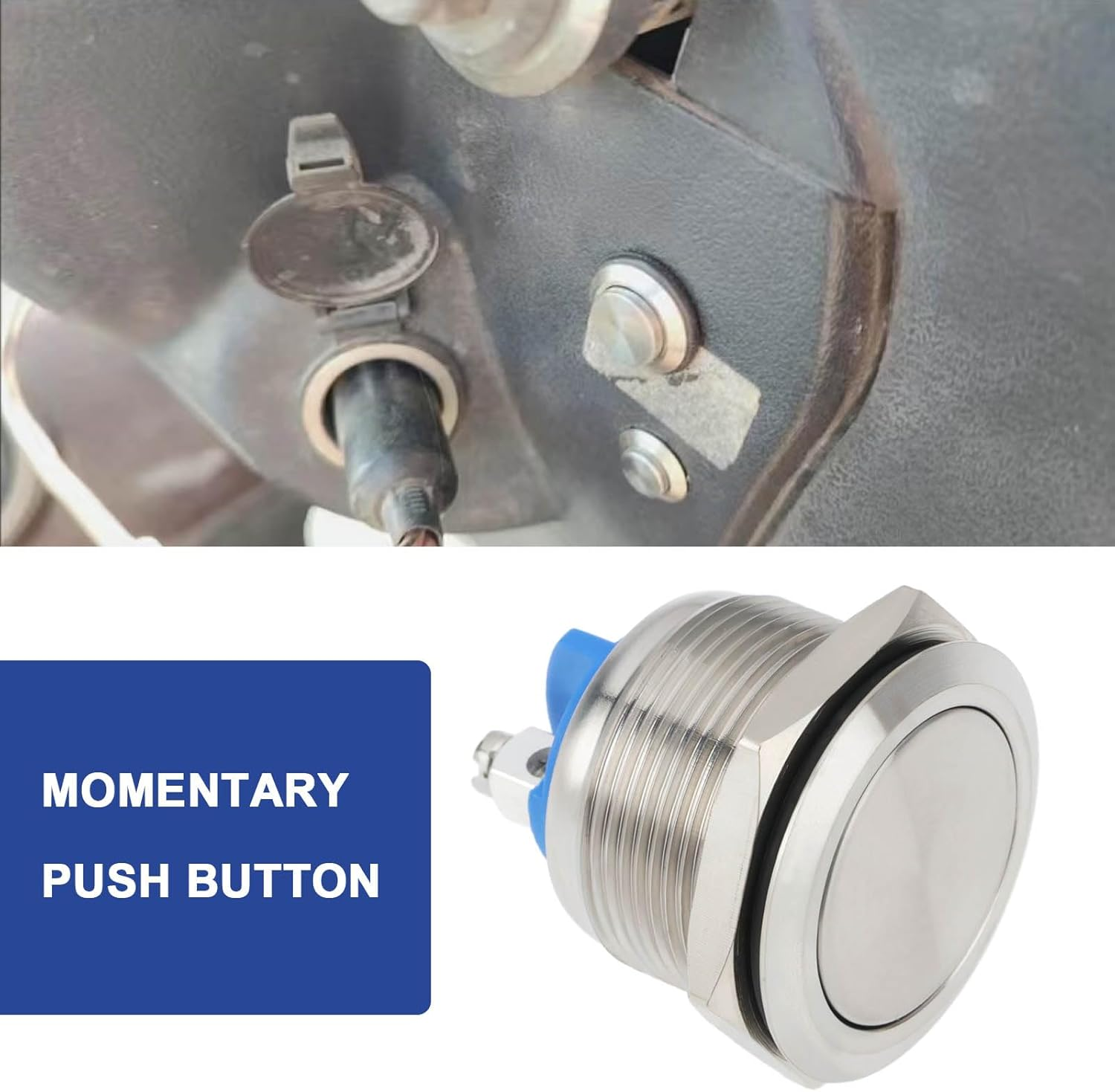 2PCS 22Mm Momentary Push Button Stainless Steel Starter Switch DC 5A 250V AC Thread Depth 13Mm for Cars Motorcycles Boats Momentary Contact Switch image number 2