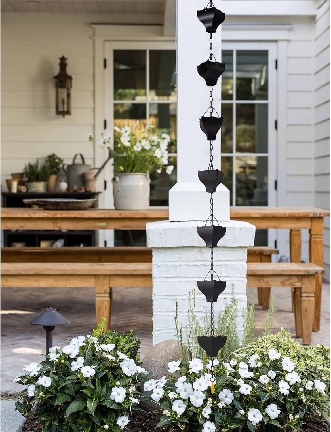 8.5Ft Black Rain Chain for Gutters Downspouts Outside, Rain Chains Black Cups Barrel, Functional and Decorative Replacement for Gutter Downspouts image number 5