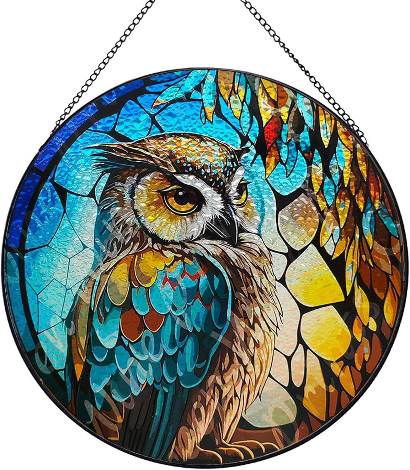 Owl Stained Glass Window Hanging,Colored Suncatchers, Christmas Ornaments,Suncatcher Gifts for Owl Lovers Decor for Home Garden (Style C)