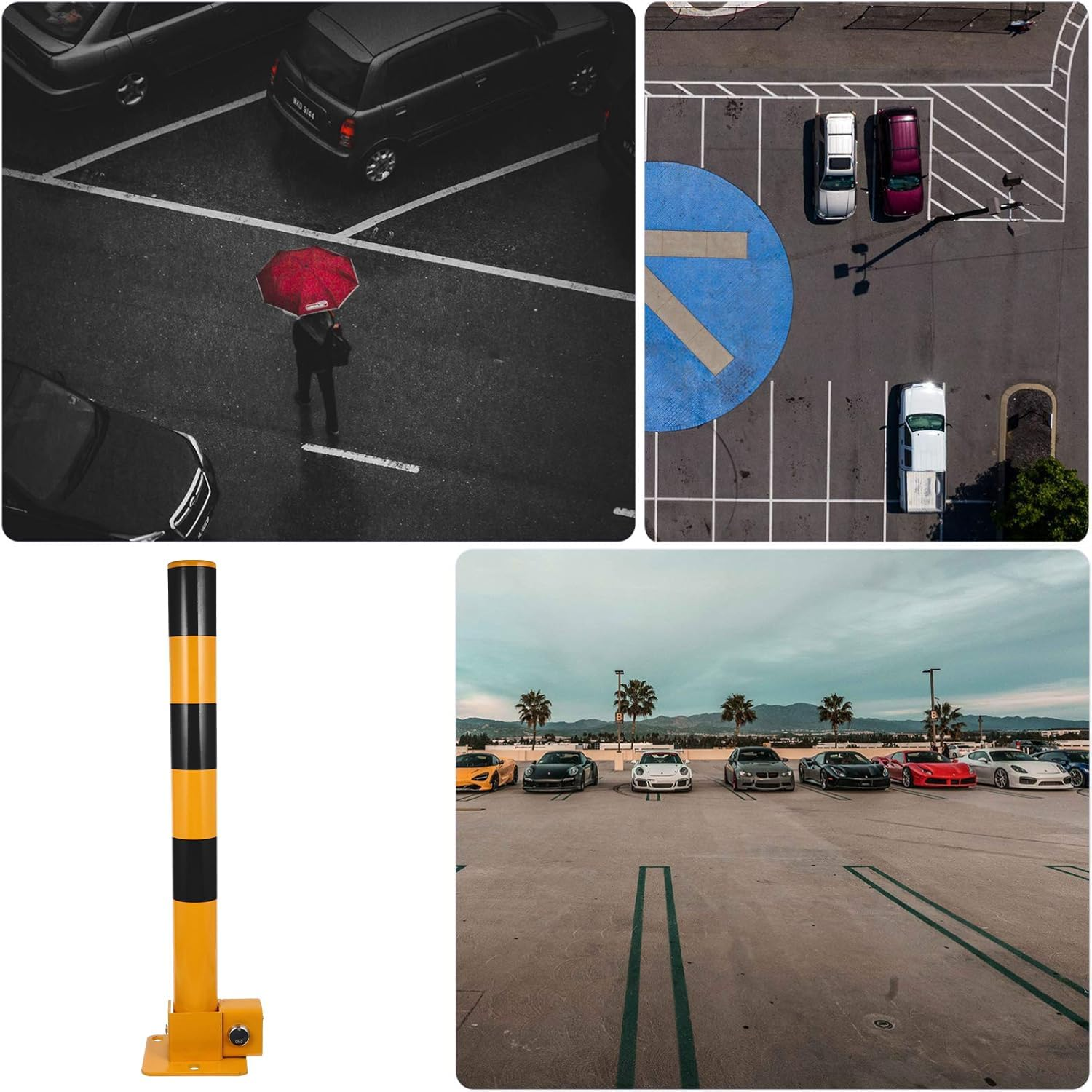 Heavy Duty Locking Security Bollard Post with Key - Anti-Car Theft Parking Barrier for Driveway, Garage & Street - Decorative Wrought Iron Protection Pole (Black) image number 2