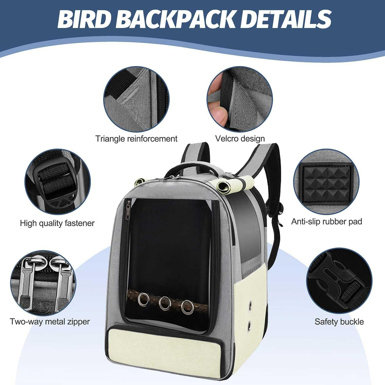 Bird Backpack Carrier,Bird Travel Cage Backpack with Tray and Standing Perch, for Small Animals with Adjustable Height and Visible Window for Travel and Outdoor Adventures image number 4