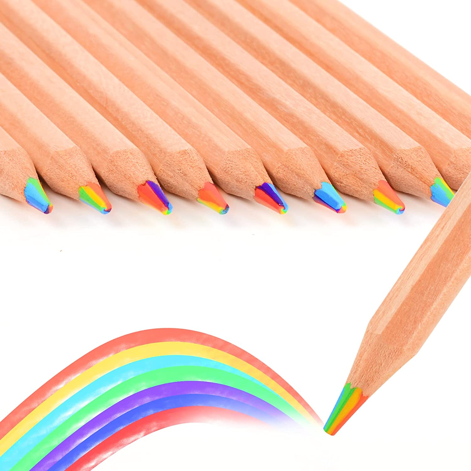 Nsxsu 30 Pieces Rainbow Pencils, 7 in 1 Rainbow Colored Pencil, Multi Colored Fun Pencils, Art Supplies for Drawing, Coloring, Sketching, Party Favours Bags image number 1