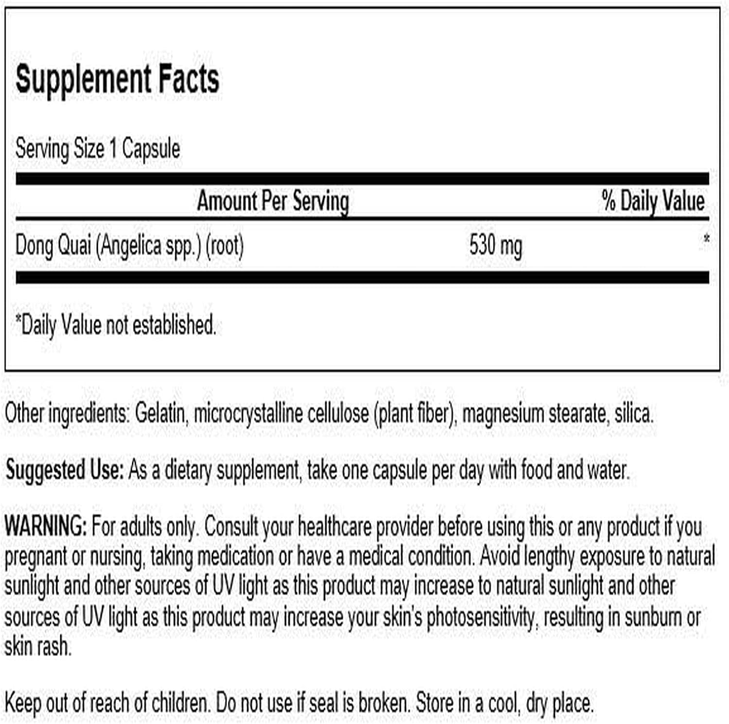 Swanson Premium Dong Quai Root 530Mg 100 Capsules image number 4