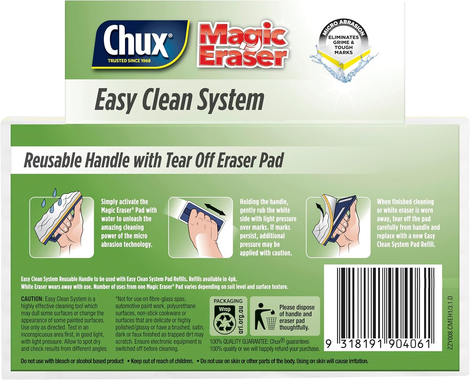 Chux Magic Eraser Easy Clean System, Reusable Handle with Tear off Eraser Pad, 1 Count image number 3
