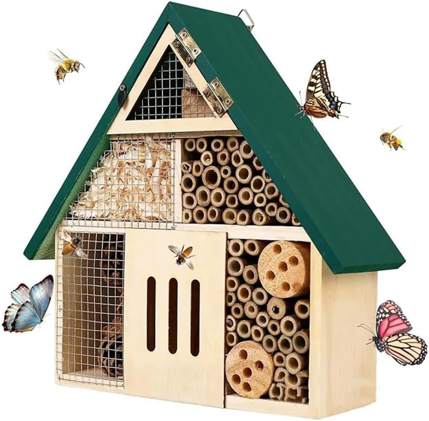 Bee House Wooden Hanging Garden Decoration, Natural Wooden Bee Hotel for Outdoors, DIY Insect Shelter for Garden, Yard, or Balcony &ndash; Attracts Pollinators like Bees, Butterflies & Ladybugs image number 3