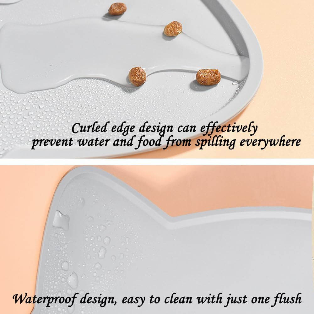 2Pcs Pet Feeding Mat, Betterjonny 24 * 44Cm Silicone Cat Food Mat Pink Grey Non-Slip Food Mat Raised Edge Waterproof Dog Water Bowl Tray Cushion - Pink image number 4