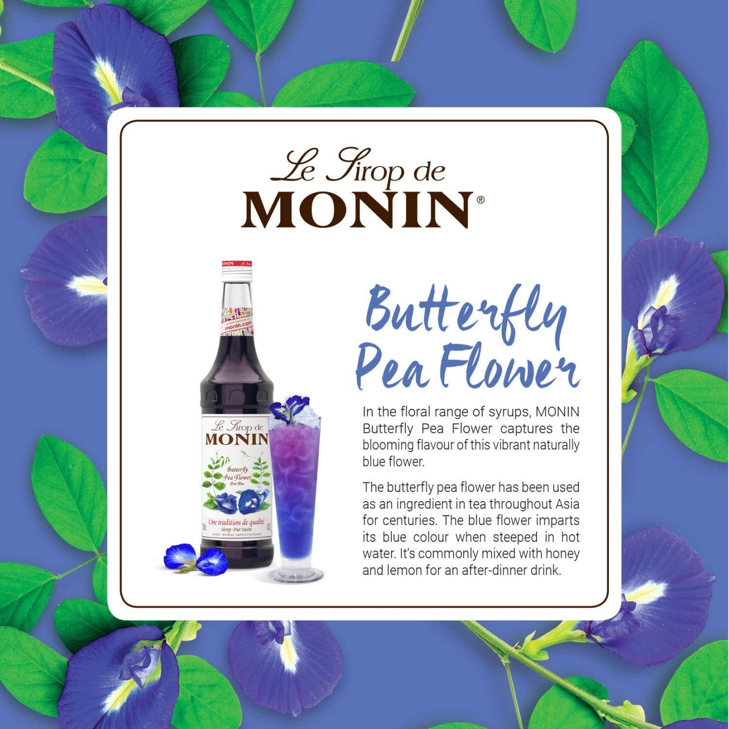 Monin Butterfly Pea Flower Syrup, Sweet Taste and Floral Aroma, Perfect for Cocktail, Sodas and Juices, Gluten-Free, Vegan, Non-Gmo, 700 Ml image number 5