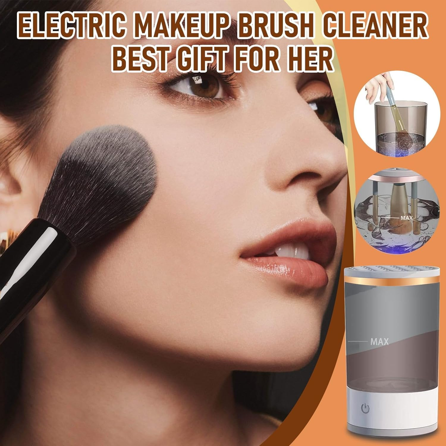 Electric Makeup Brush Cleaner, Cosmetic Brush Cleaner, Electric Makeup Brush Cleaner, Makeup Brush Cleaner, Automatic Spinning Makeup Brush Cleaner Fit for All Size Makeup Brush (1Pcs) (Transparent Brown) image number 2