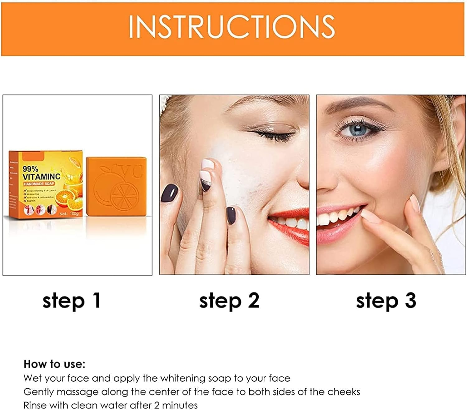 Natural Orange Vitamin C Handmade Soap, Whitening Handmade Soap, with 99% Vitamin C and Orange Extract, for Face & Body Exfoliate Moisturizing Whitening Care-100G