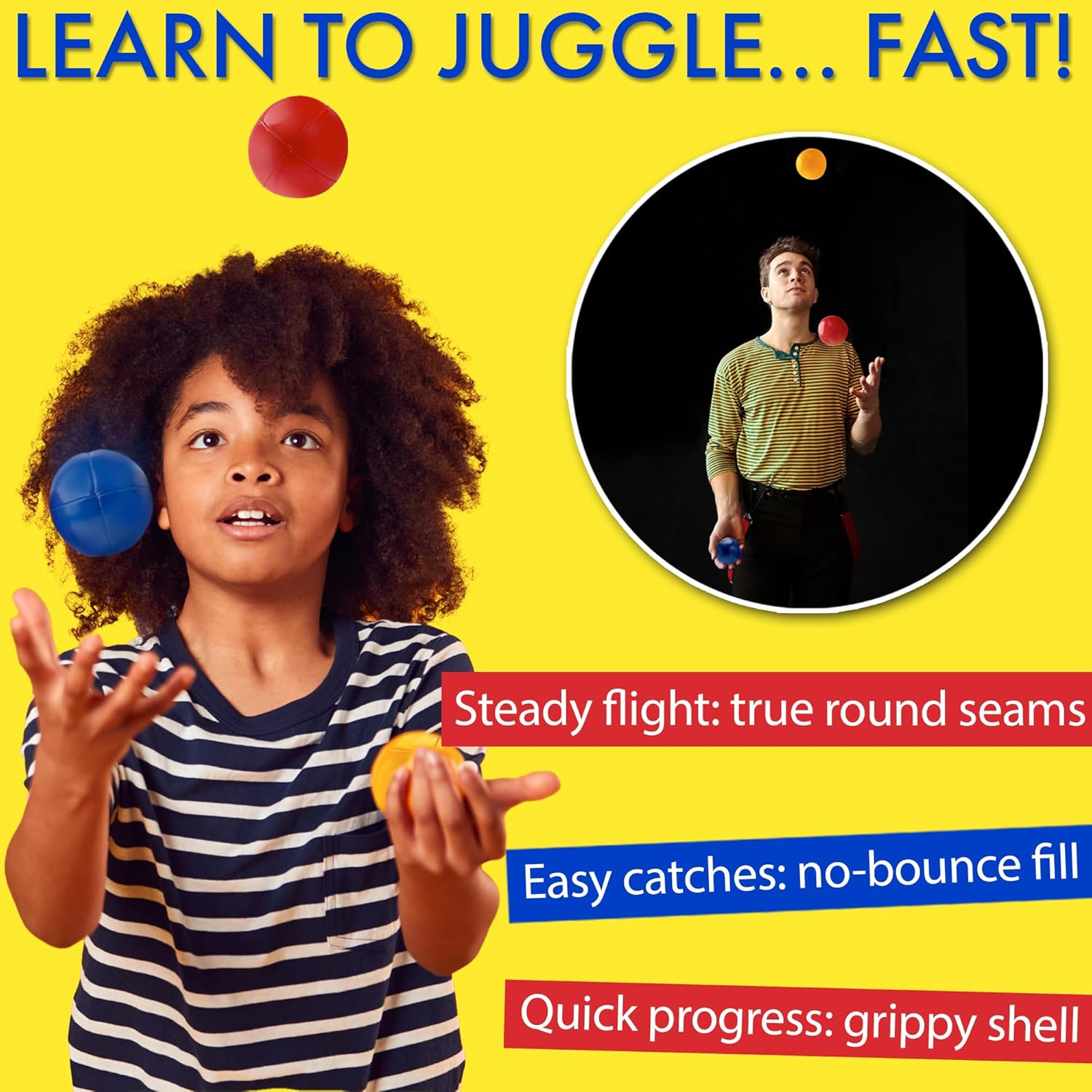 Juggling Balls, Set of 3 Vibrant Learn to Juggle Balls for Beginners or Professional - Perfect for Kids, Teens, & Adults with Stylish Bag & Instructions image number 6