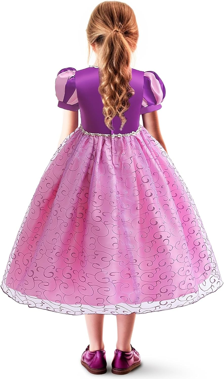 G.C Girls Rapunzel Dress Princess Dress up Costume Toddler Puff Sleeve Dresses Wig Crown Wand Jewelry Cosplay Clothes image number 3