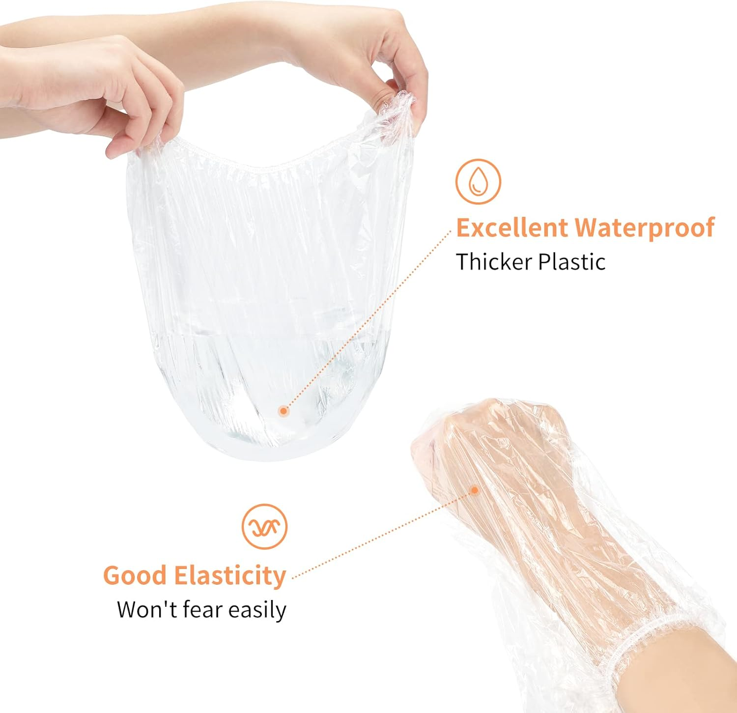 GCQQ 100Pcs Disposable Shower Caps, 45CM Clear Plastic Caps for Women, Long Hair, Hotel, Spa image number 3
