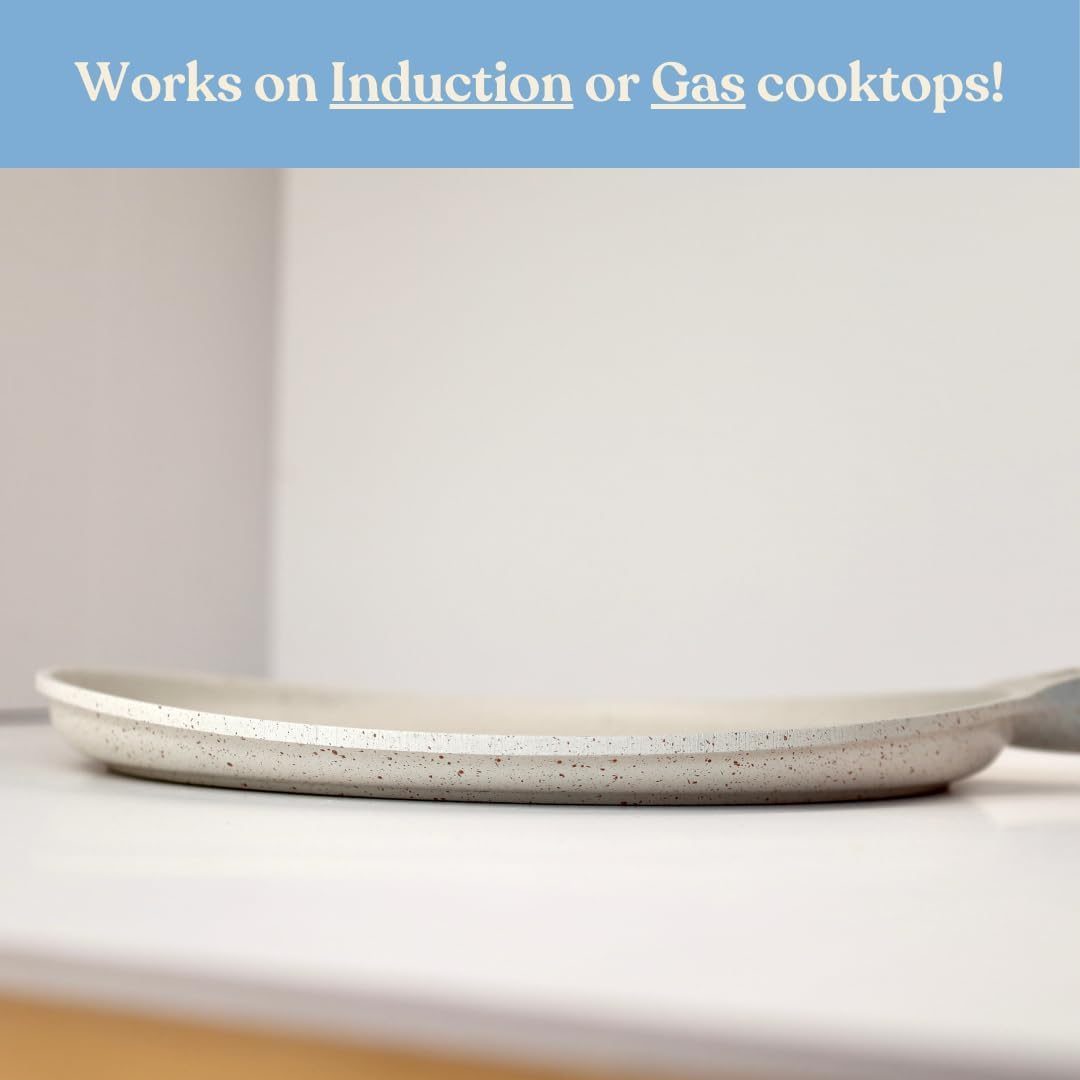 Ceramic Pancake Pan 25Cm Natural Ceramic Coating PFOA Free Dosa Pan Crepe & Omelette Pan Flat Skillet Tawa Griddle with Ergonomic Handle + Induction Compatible image number 2