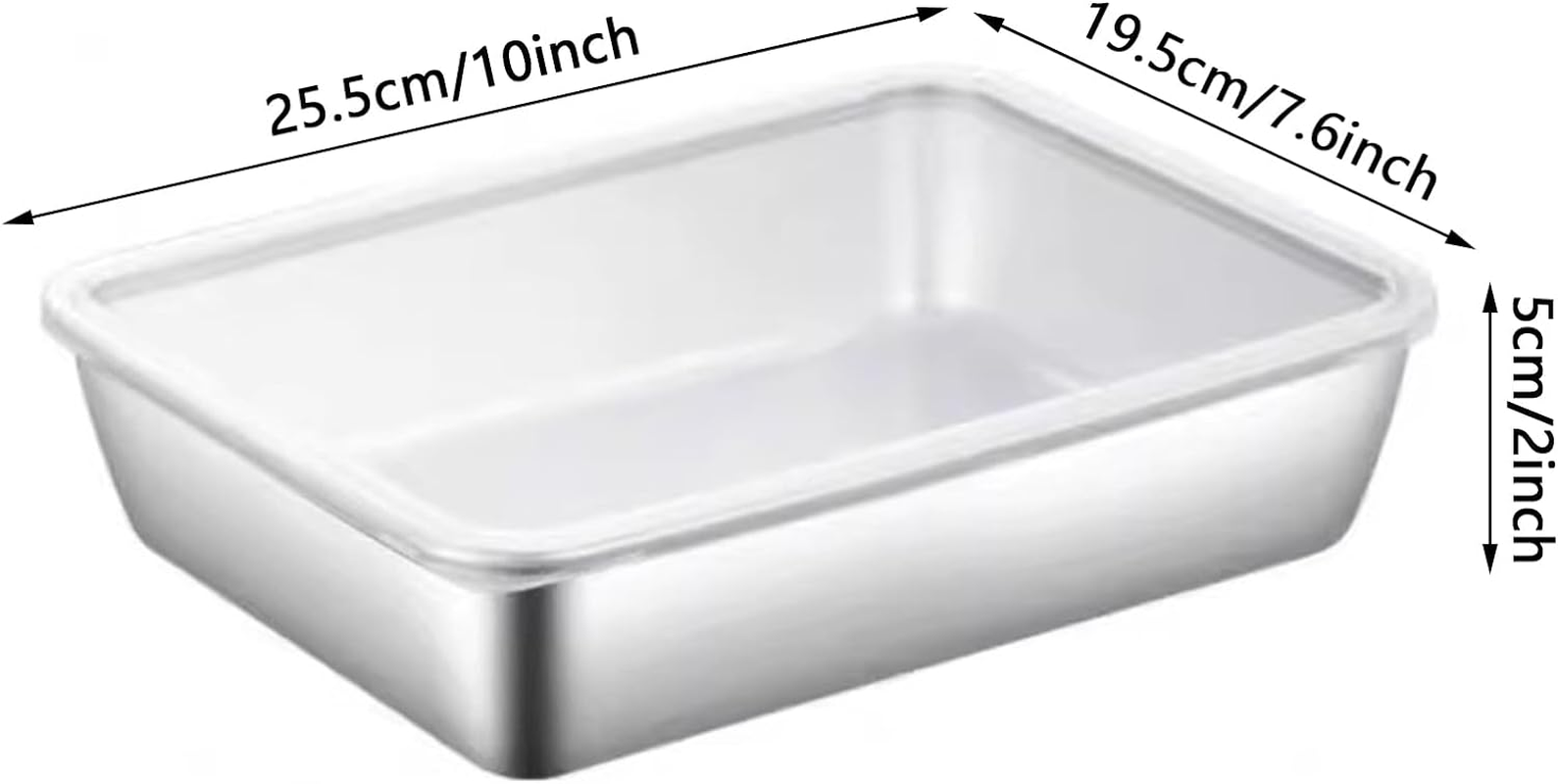 Set of 3,Stainless Steel Rectangle Food Storage Box Container- Leak Plastic Lid Dishwasher Safe - Plastic Free -Clear Lid (3) image number 1