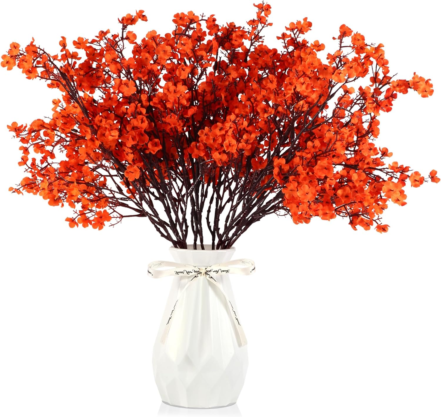 12 Pcs Fall Flowers Artificial for Decoration, Babys Breath Artificial Flowers Orange Fake Flowers Gypsophila Bouquet for Home Centerpiece Table D&eacute;cor
