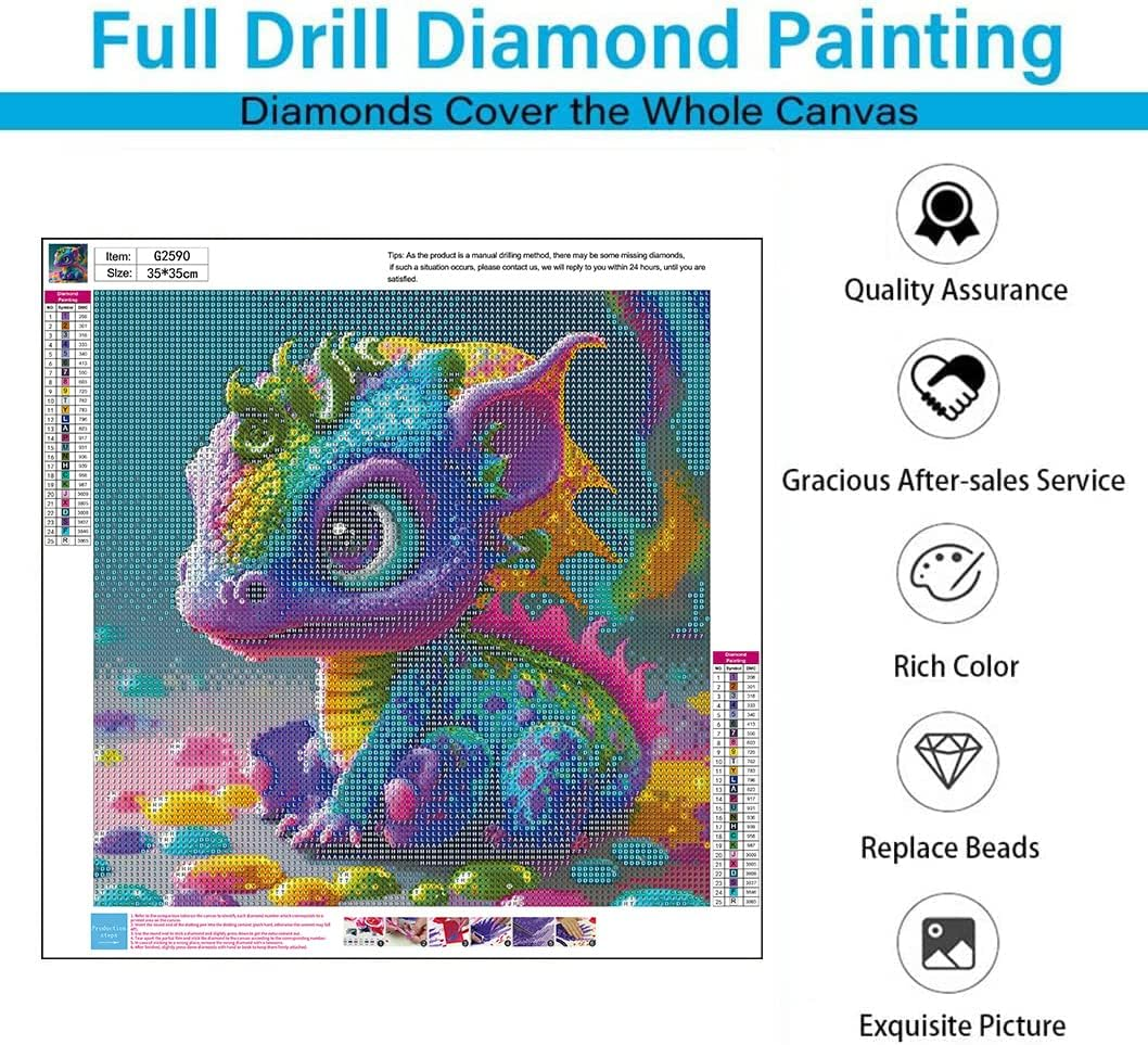 Clendo 5D Diamond Painting Kits for Adults - DIY Colorful Dragon Diamond Art Kits for Beginner Full Drill Cute Diamonds Painting Gem Art for Home Wall Decor 14X14Inch image number 3
