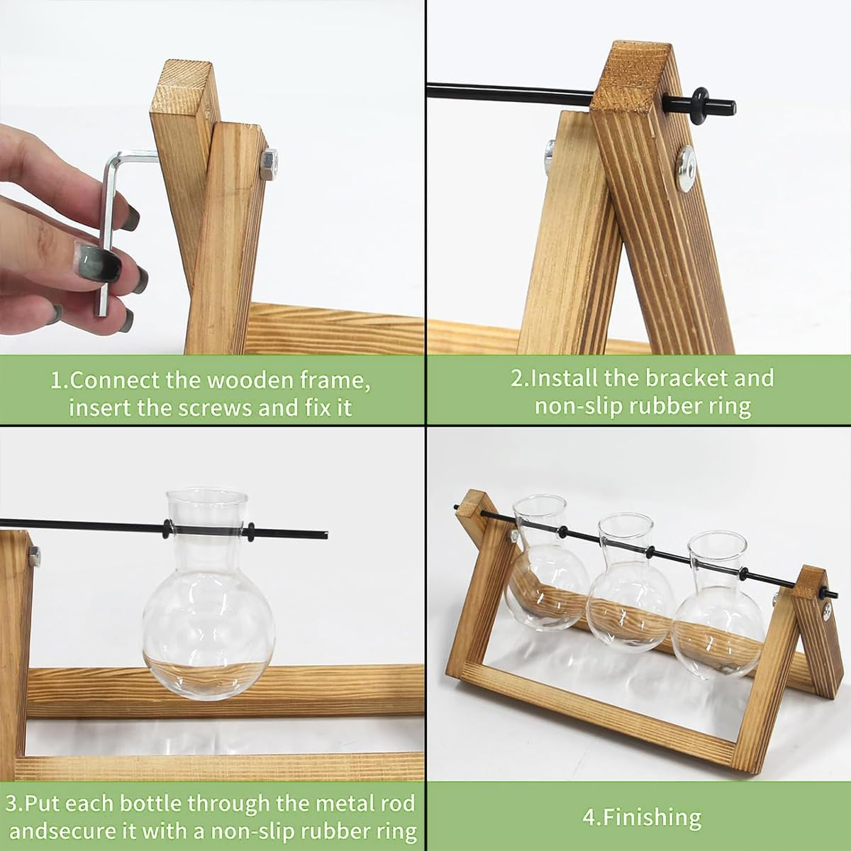 Plant Terrarium Wooden Stand Propagation Stations Glass Hydroponics Bulb Vase Desk Plants Holder for Gardening Office Home Decor 3 Glass Vase image number 3