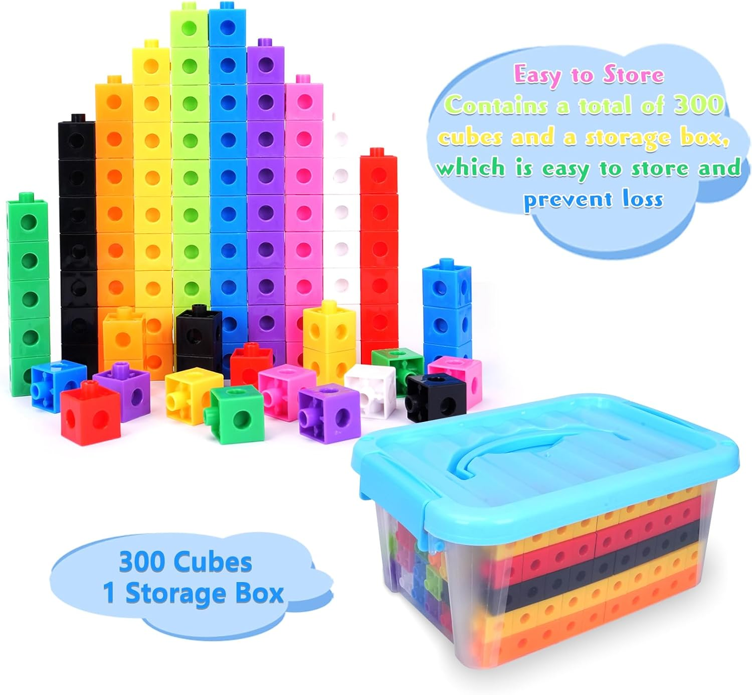 300 Pcs Linking Cubes for Math with Storage Boxes, Kids Counting Blocks for STEM, Connecting Cubes Manipulatives, Classroom Learning Supplies for Preschool and Elementary Aged Kids image number 2