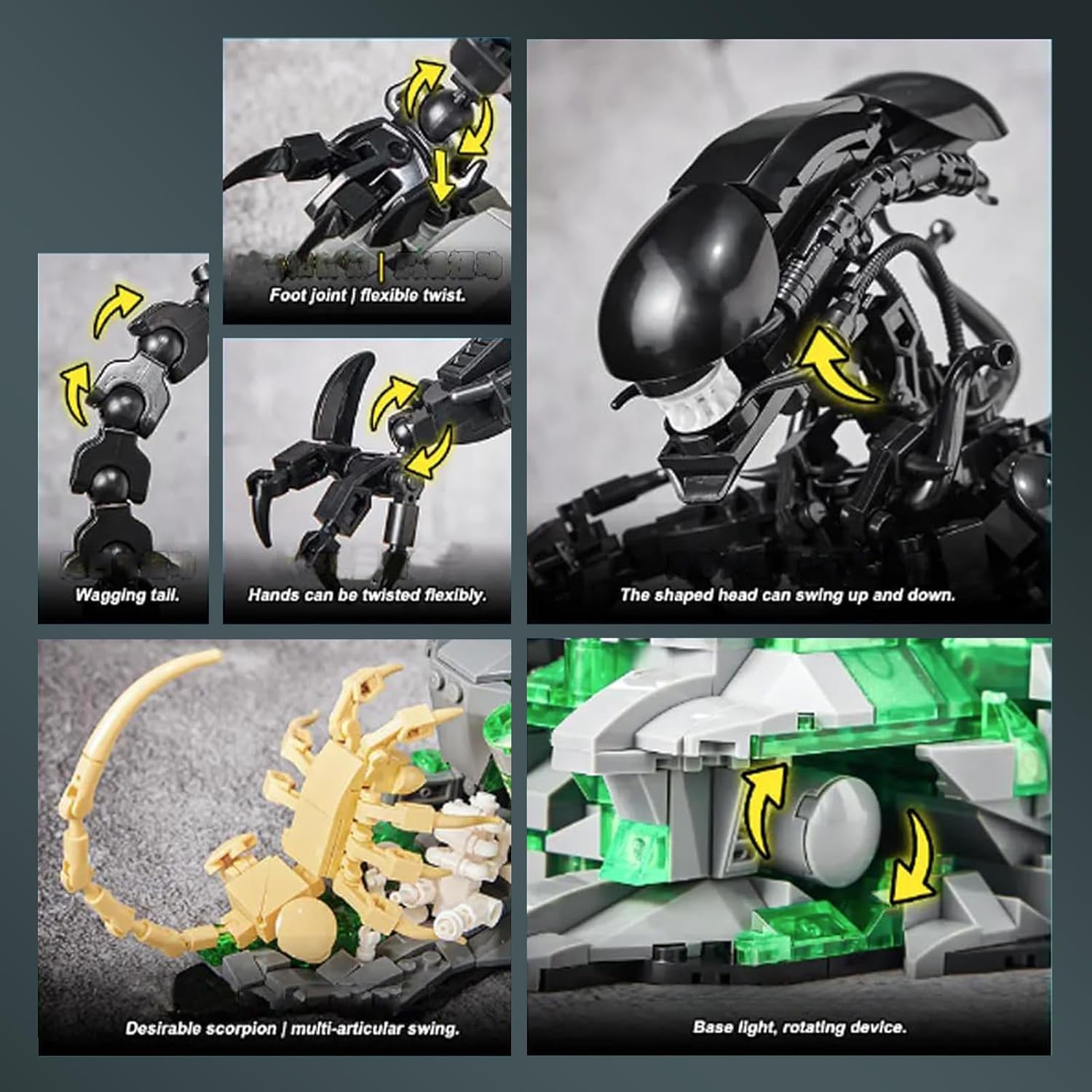 Xenomorph Action Figure with Facehugger Building Kit Compatible with  Sets for Adults, Horror Halloween Toys for Boys 8-12, 14 Years up (958 Pcs, with Led Light) image number 1