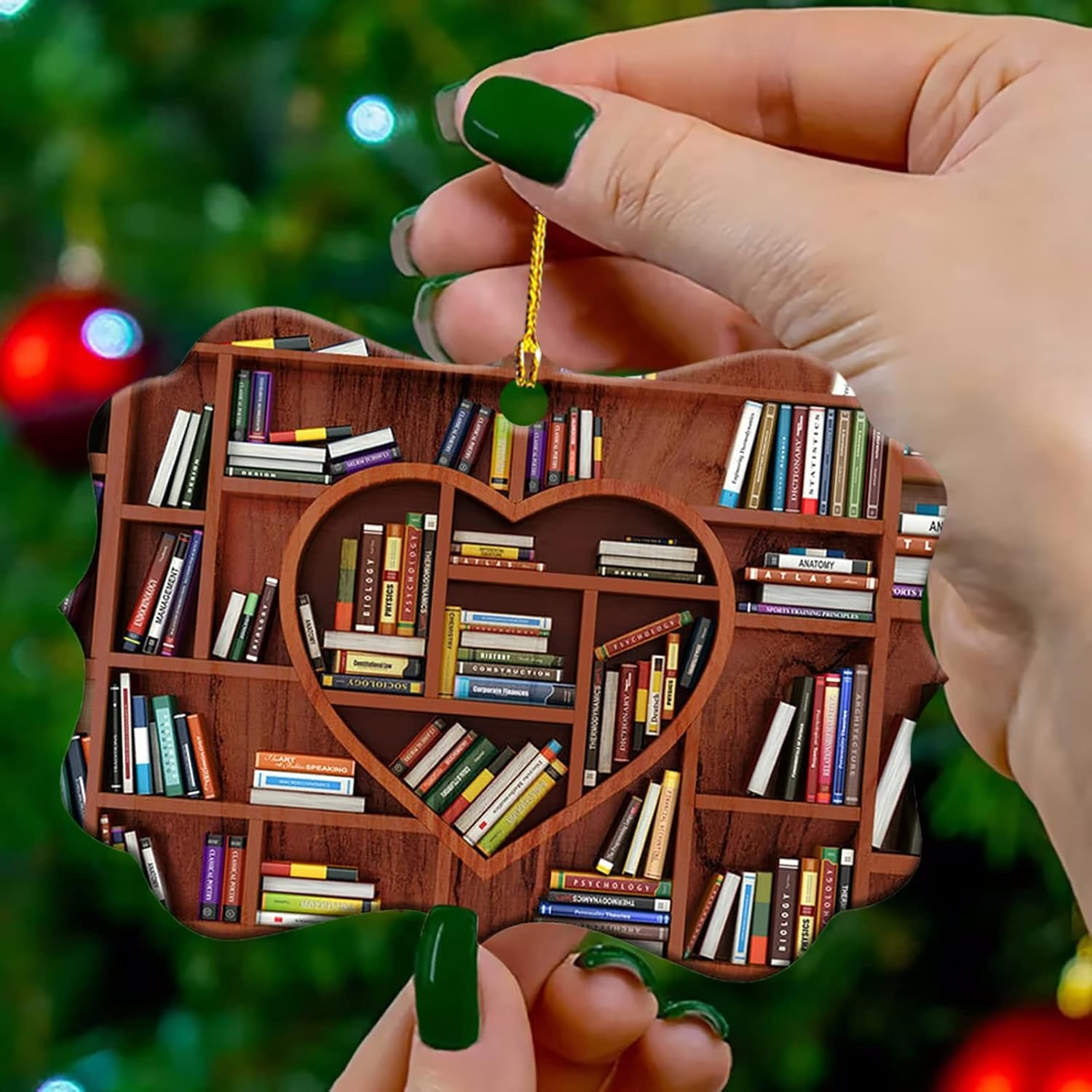 10 Pcs Book Lovers Heart Librarian Ornament,Books Stacked Ornament,Christmas Ornaments,Bookshelf Decor Ornaments,Library Ornament,Librarian Christmas Ornament image number 1