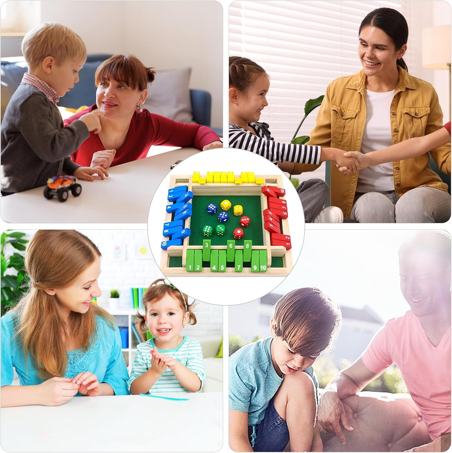 Shut the Box 4 Players Wooden Board Game - Challenge Your Family with This Fun and Educational Dice Game for Kids and Adults
