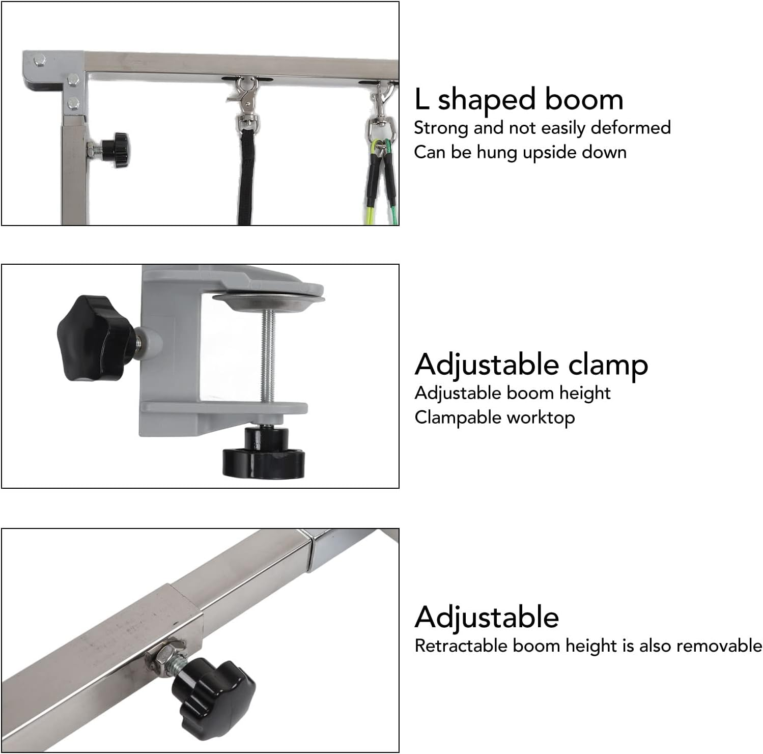 Dog Grooming Arm with Clamp, 35Inch Height Adjustable Dog Grooming Table Arm, Heavy Duty Stainless Steel Frame, Foldable Pet Grooming Supplies for Small Medium Dogs image number 2