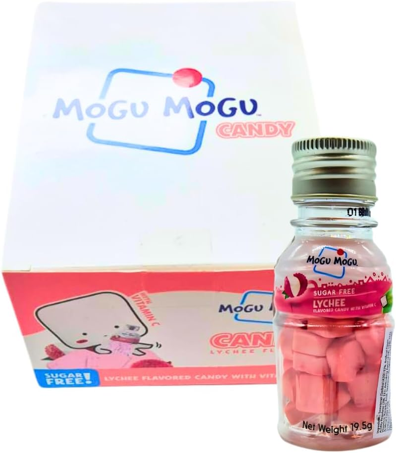 Mogu Mogu Sugar Free Flavoured Lychee Candy | Refreshing Asian Fruit Sweets with Tropical Taste | Healthy Sugar-Free Hard Candy for On-The-Go Snacking | Fruity Treat for All Ages | 19.5G | 12 Pack