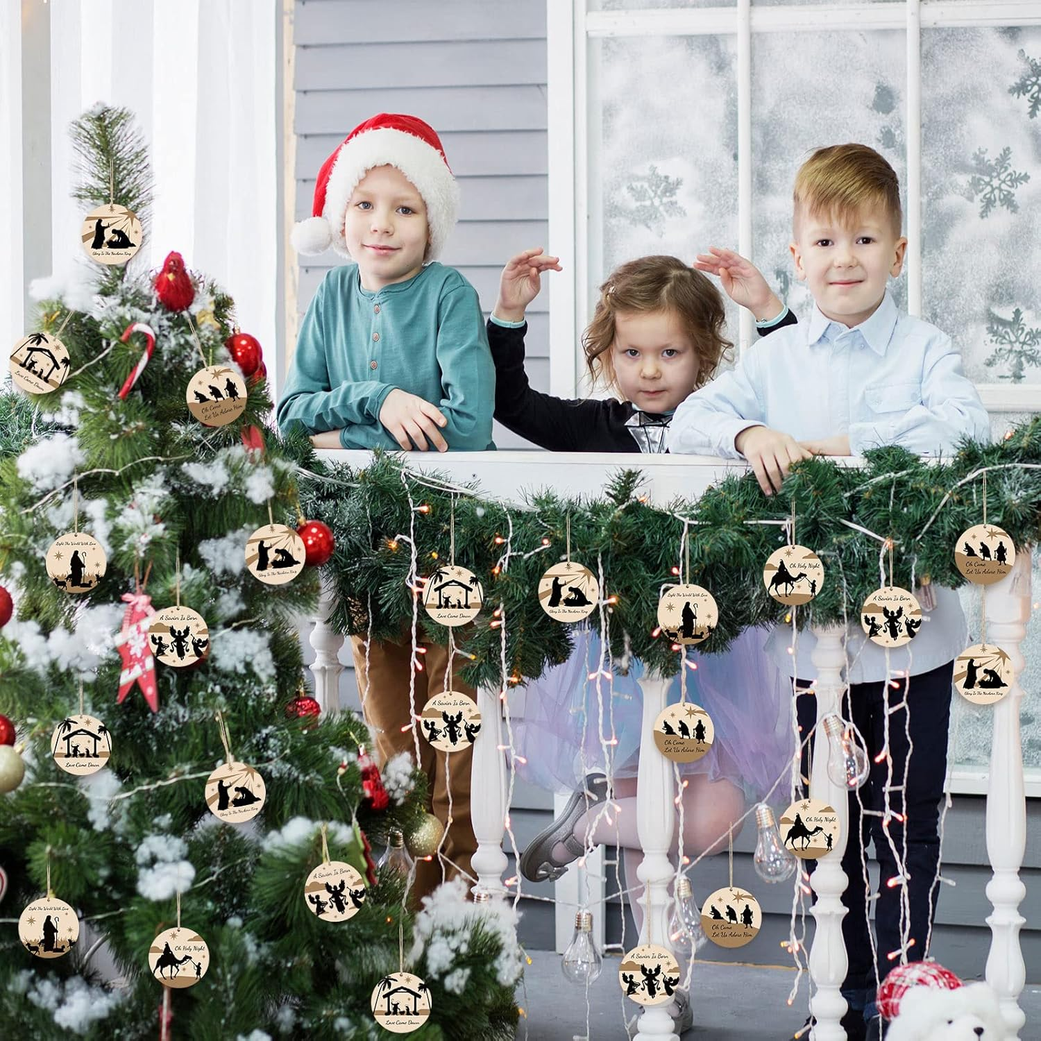 Chunful Christmas Nativity Ornaments Wooden Christmas Tree Ornaments Xmas Decorations Nativity Scene Sets for Xmas Tree(Vivid Style,24 Pieces) image number 5